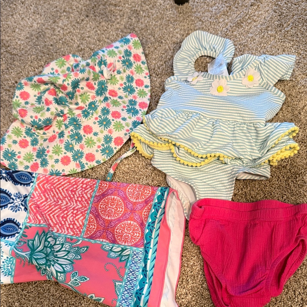 9 month girls bathing suit hat and diaper cover up